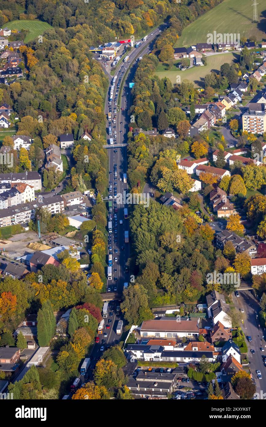 Luftaufnahme, Straße Essener Straße, Bundesstraße B224, Baustelle in Agathastraße, Butendorf, Gladbeck, Ruhrgebiet, Nordrhein-Westfalen, Deutsch Stockfoto