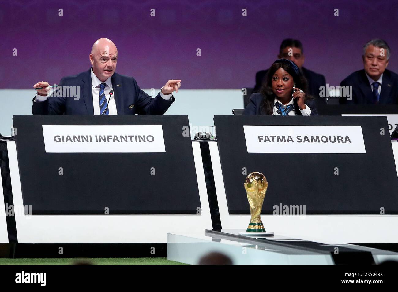 FIFA-Präsident Giovanni Infantino spricht während des 72.. FIFA-Kongresses im Doha Exhibition and Convention Center (DECC) am 31. März 2022 in Doha, Katar. Foto: Igor Kralj/PIXSELL Stockfoto