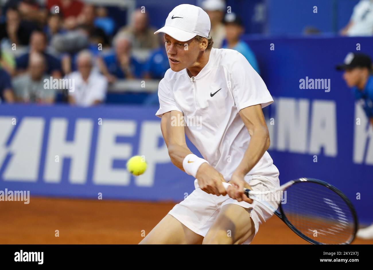 UMAG, KROATIEN - JULI 31: Jannik Sünder aus Italien spielt am 31. Juli 2022 in Umag (Kroatien) beim 1. Finalspiel von Menâ€™gegen Carlos Alcaraz aus Spanien an Tag 8 des 2022 Kroatien Open Umag im Goran Ivanisevic ATP-Stadion. Foto: Jurica Galoic/PIXSELL Stockfoto