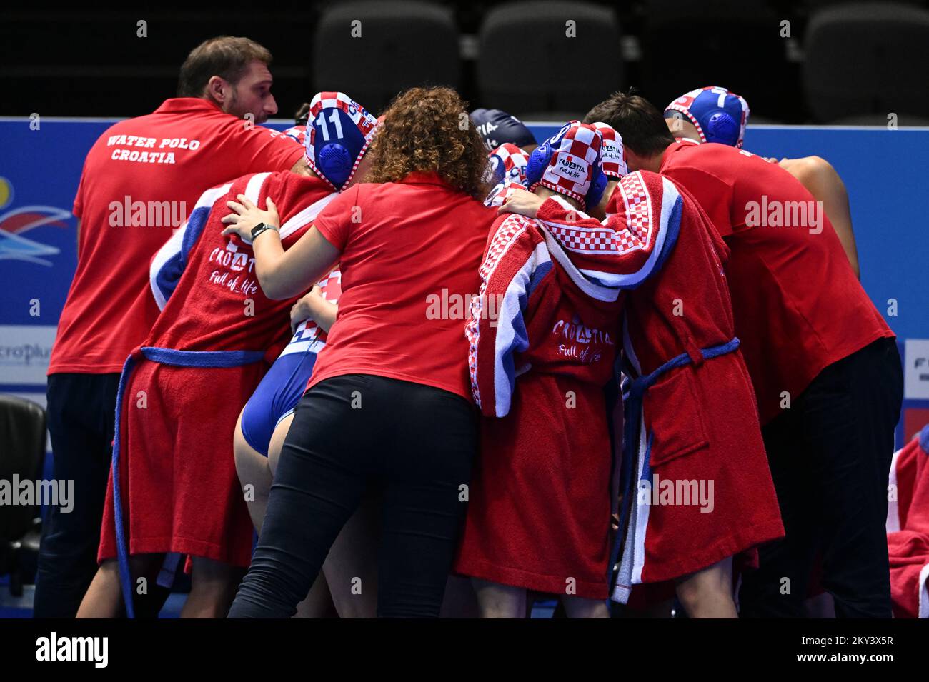 SPLIT, KROATIEN - 09. SEPTEMBER: Kroatische Nationalmannschaft vor len-Europameisterschaft im Wasserpolo 7.-8. Platzspiel zwischen Frankreich und Kroatien in der Spaladium Arena am 9. September 2022 in Split, Kroatien. Foto: Marko Lukunic/PIXSELL Stockfoto