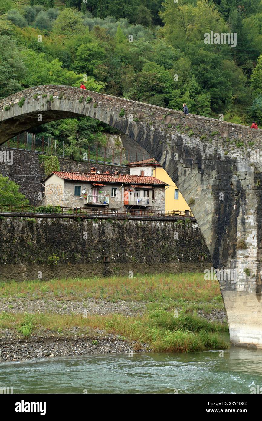 Teufelsbrücke, Ponte del Diavolo, Ponte della Maddalena, Teufelsbrücke, Borgo a Mozzano Stockfoto