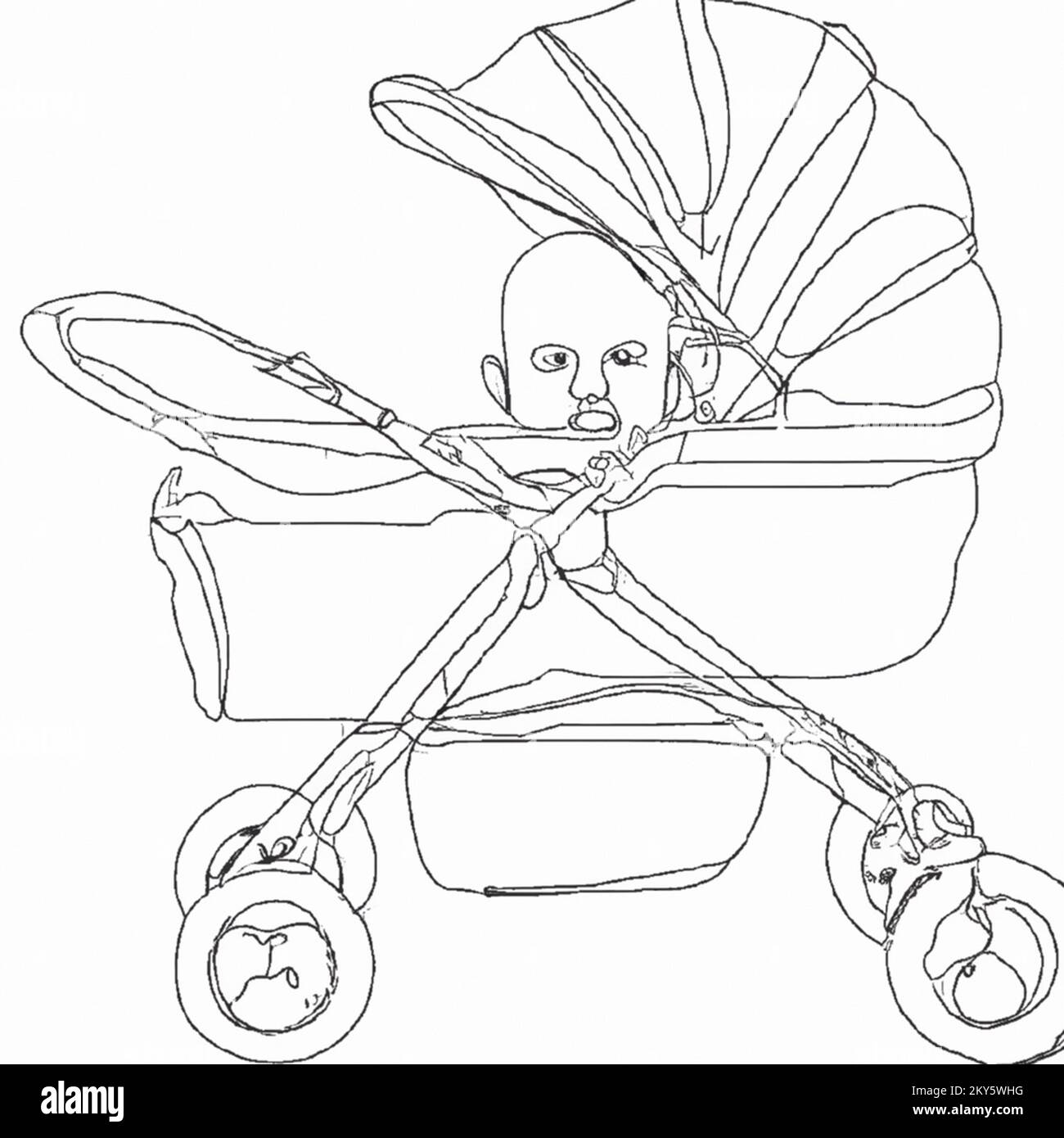 Abbildung einer einzeiligen minimalistischen Zeichnung eines Babys in einem  Kinderwagen auf weiem Hintergrund, eine einfache Zeichnung, die fr ein  Malbuch geeignet ist Stockfotografie - Alamy