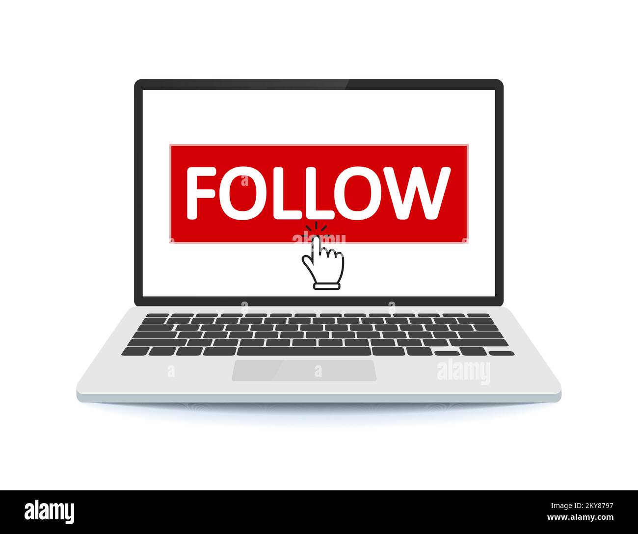 Notebook-Benachrichtigung Folgen Sie uns. Poster für soziale Netzwerke und Follower. Zur Verwendung in Werbung, Webinhalten oder anderweitig. Stock Vektor