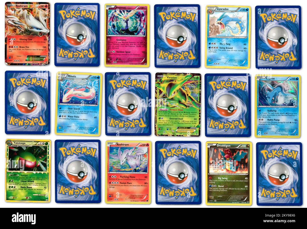 Echte gebrauchte Pokemon-Tauschkarten, Titelbanner, seltene Spielkarten zum Sammeln Stockfoto