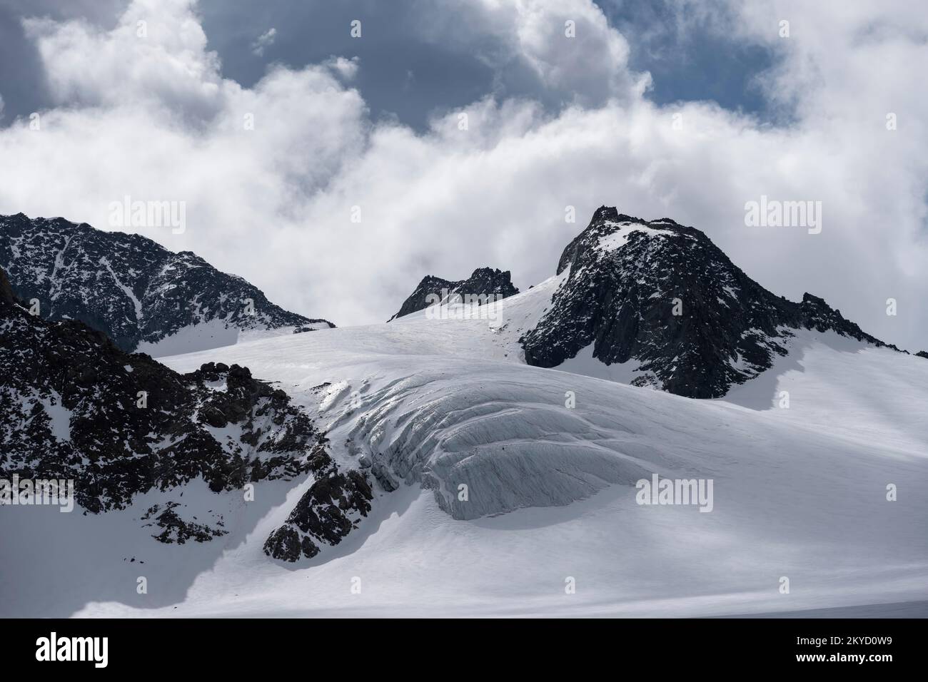 Ruderhofspitze und Alpeiner Ferner, Gletscher, Berge im Winter, Neustift im Stubai-Tal, Tirol, Österreich Stockfoto