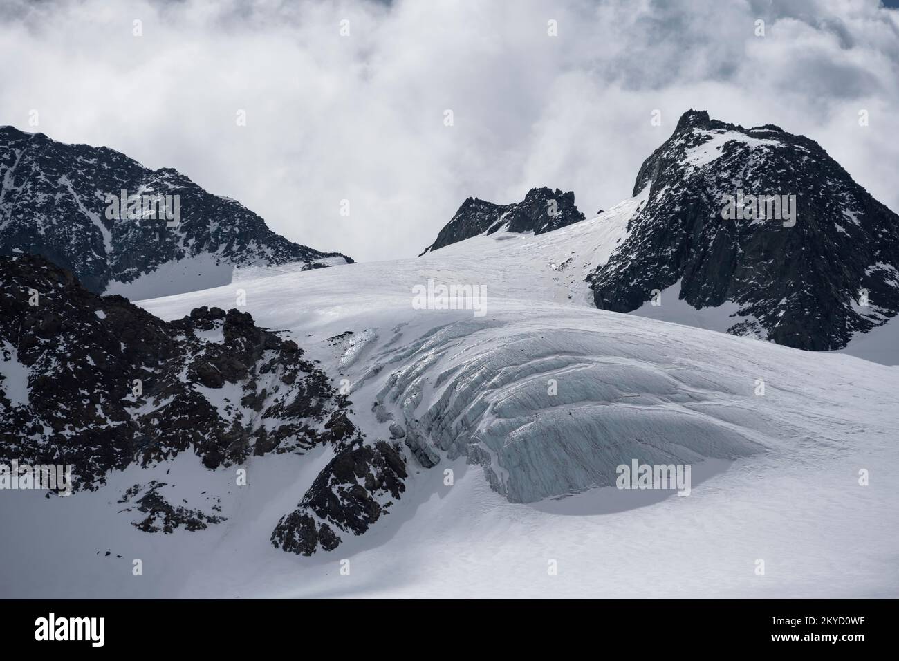 Ruderhofspitze und Alpeiner Ferner, Gletscher, Berge im Winter, Neustift im Stubai-Tal, Tirol, Österreich Stockfoto