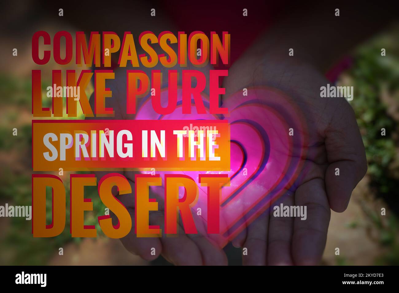 Illustrationswort Mitgefühl wie reiner Frühling in der Wüste Stockfoto