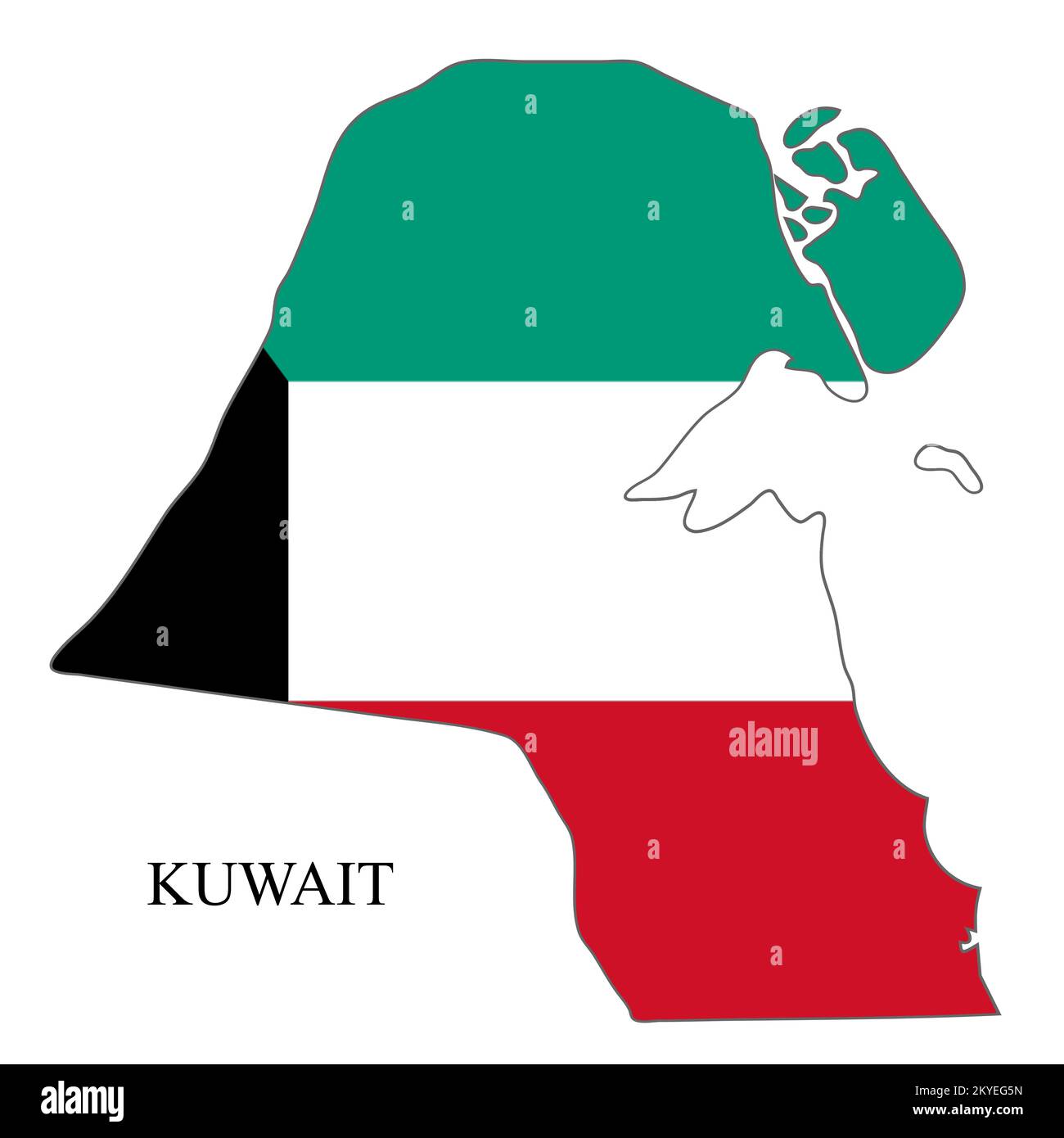 Abbildung des Kuwait-Kartenvektors. Weltwirtschaft. Berühmtes Land. Naher Osten. Westasien. Stock Vektor