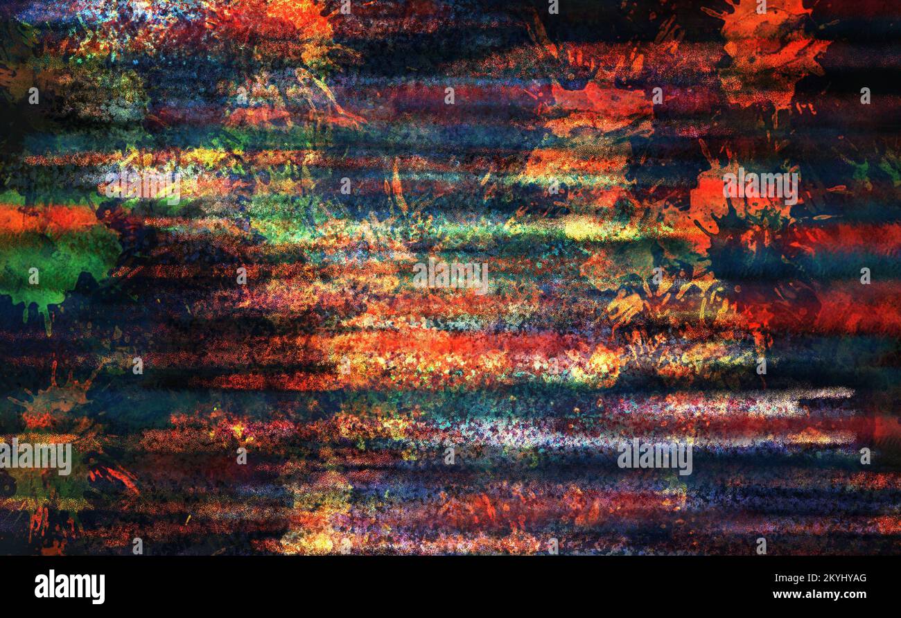 Abstrakter Hintergrund für Farbgrunge. Gemischte Techniken mit Kreide, Spray und Tintenspritzer. Urbaner Stil Stockfoto