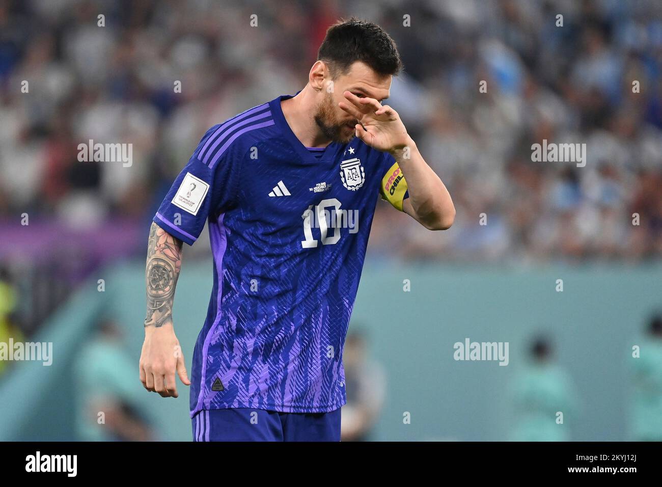 Lionel MESSI (ARG), enttäuschend, frustriert, enttäuscht, frustriert, Ausgeworfen, Action, Einzelbild, Einzelmotiv ausschneiden, Halbfigur, Halbe Figur. Game 39, Gruppe C Polen PO) - Argentinien (ARG) 0-2 am 30.. November 2022, Stadium 974 Fußball-Weltmeisterschaft 20122 in Katar ab November 20.. - 18.12.2022? Stockfoto