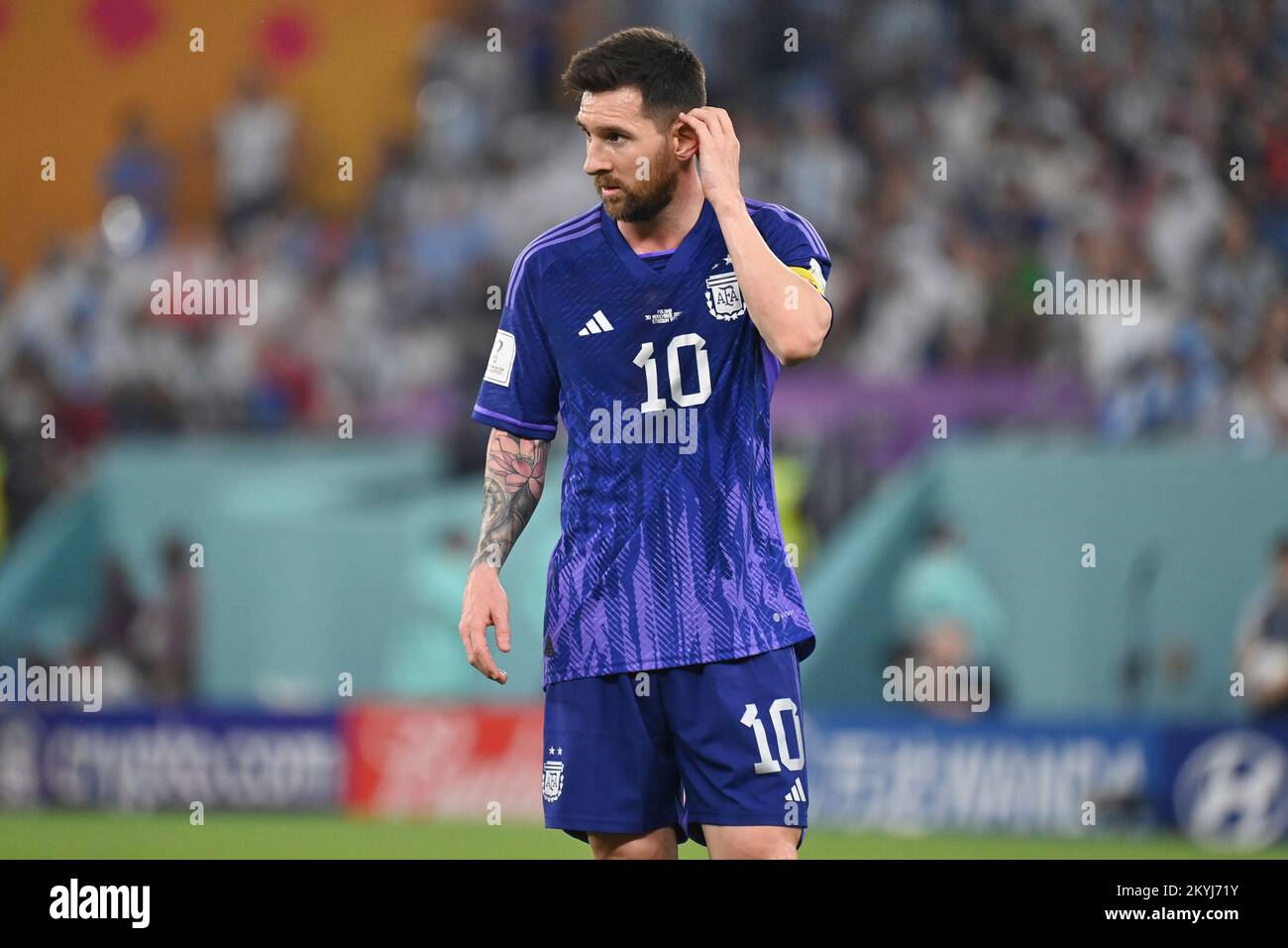 Lionel MESSI (ARG), Geste, skeptisch, Action, Einzelbild, Schneide ein einzelnes Motiv, eine halbe Figur, eine halbe Figur. Game 39, Gruppe C Polen PO) - Argentinien (ARG) 0-2 am 30.. November 2022, Stadium 974 Fußball-Weltmeisterschaft 20122 in Katar ab November 20.. - 18.12.2022? Stockfoto