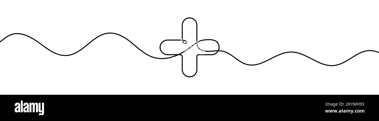Pluszeichen in fortlaufender Linienzeichnung. Linienkunst eines Pluszeichens. Vektordarstellung. Abstrakter Hintergrund Stock Vektor