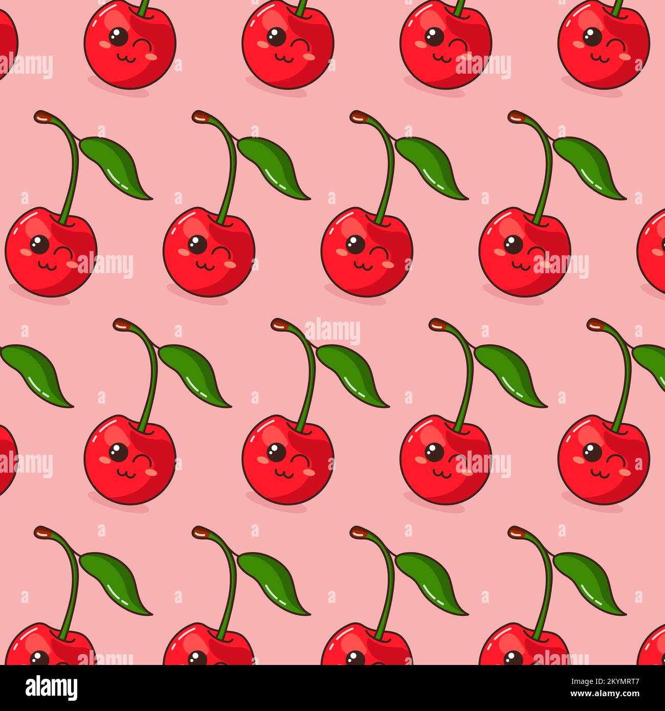 Beerenmuster mit Cartoon Cherry im Hintergrund. Stock Vektor