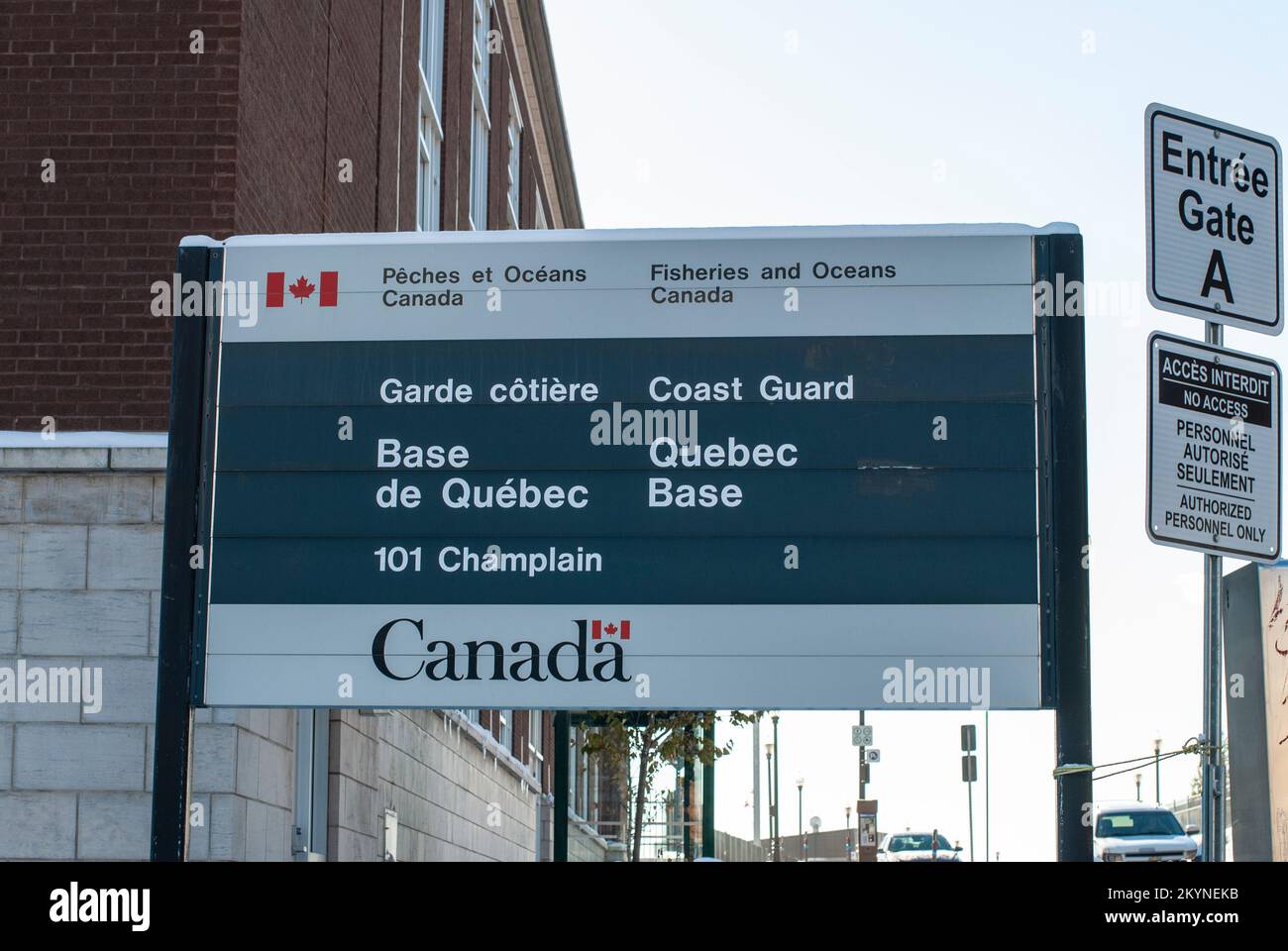 Küstenwache Quebec Basisschild in Quebec City Stockfoto Küstenwache Quebec Basisschild in Quebec City Stockfoto