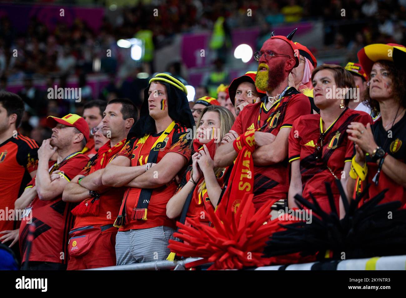 DOHA, KATAR - DEZEMBER 1: Fans und Anhänger Belgiens während des Spiels Gruppe F - FIFA Weltmeisterschaft Katar 2022 zwischen Kroatien und Belgien im Ahmad bin Ali Stadion am 1. Dezember 2022 in Doha, Katar (Foto: Pablo Morano/BSR Agency) Stockfoto