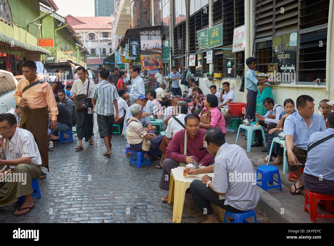 Street Cafe Yangon Myanmar Stockfoto