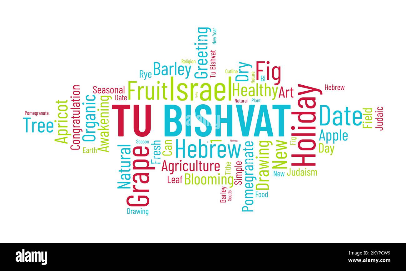 TU Bishvat-Wortwolkenhintergrund. Umweltbewusstsein Vektordarstellung Designkonzept. Stock Vektor