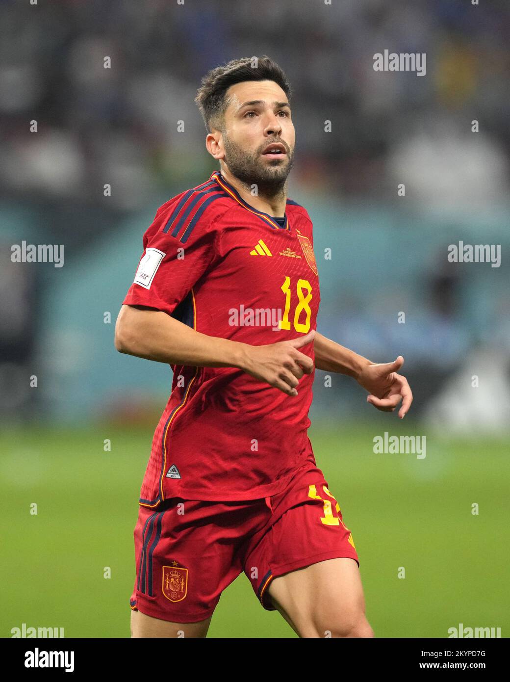 Jordi Alba aus Spanien während des FIFA-Weltmeisterschaftsspiels Gruppe E im Khalifa International Stadium, Al Rayyan, Katar. Foto: Donnerstag, 1. Dezember 2022. Stockfoto