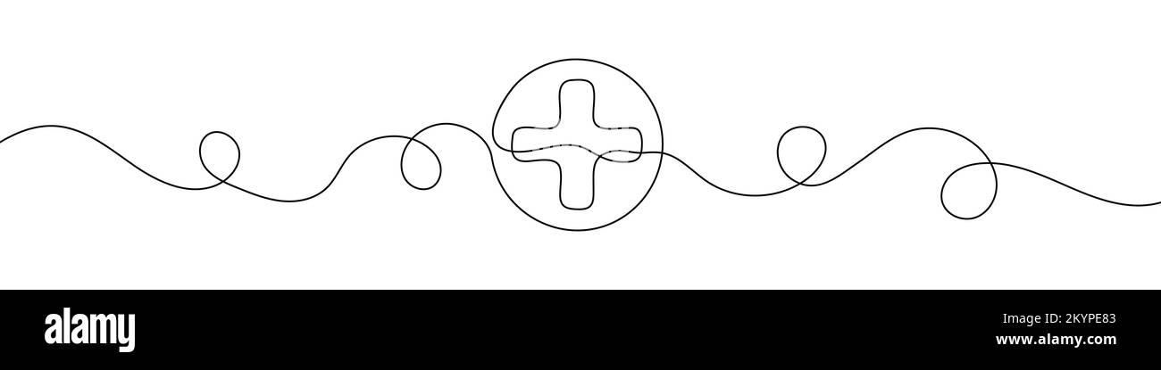 Pluszeichen in fortlaufender Linienzeichnung. Linienkunst eines Pluszeichens. Vektordarstellung. Abstrakter Hintergrund Stock Vektor