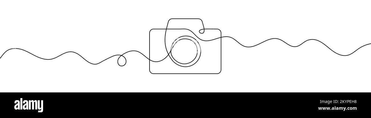 Kamerasymbol in fortlaufender Linienzeichnung. Strichgrafik des Symbols für die Fotokamera. Vektordarstellung. Abstrakter Hintergrund Stock Vektor