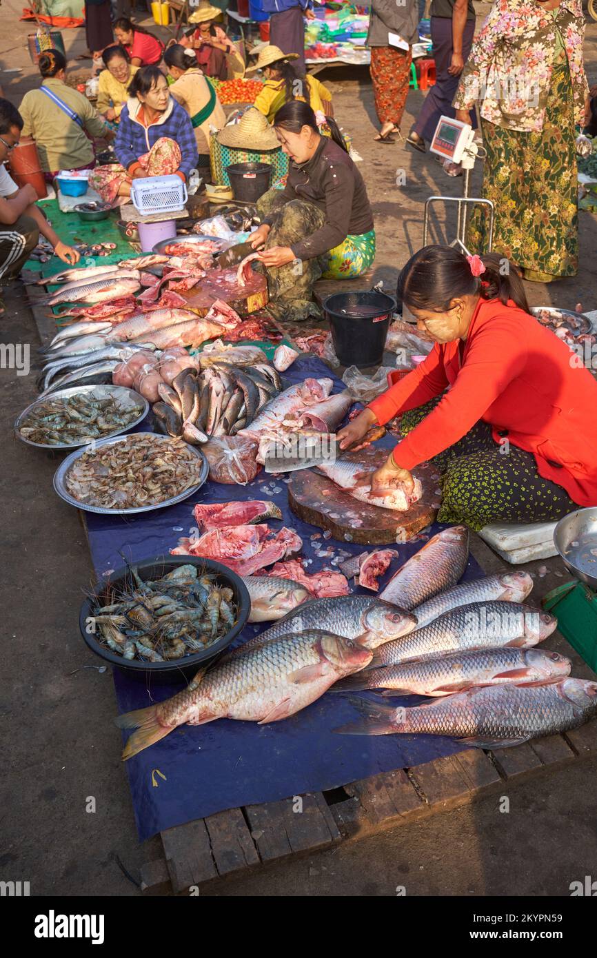 Lebensmittelmarkt Inle Lake Myanmar Stockfoto