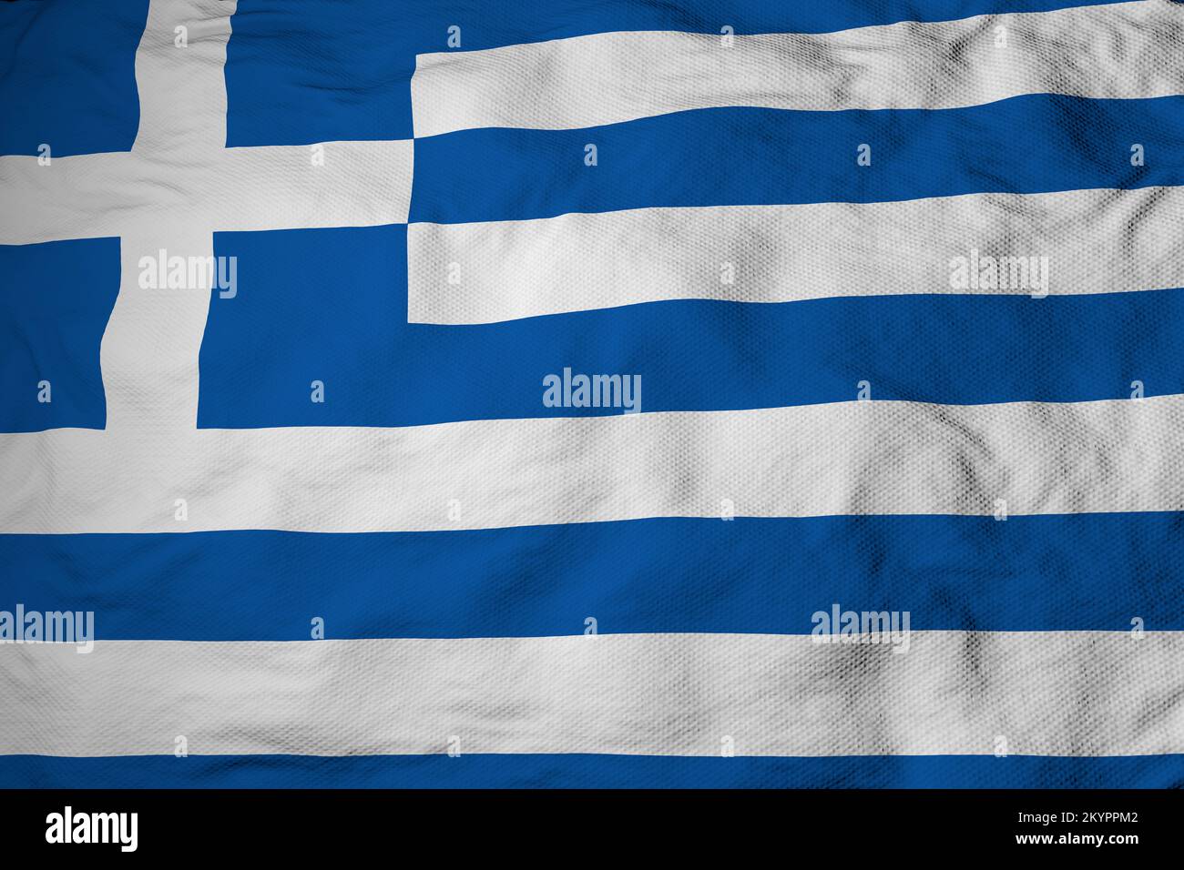 Nahaufnahme einer winkenden Flagge Griechenlands im 3D-Rendering. Stockfoto