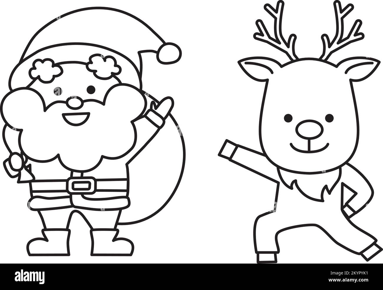 Strichzeichnung mit niedlichen Weihnachtsmann- und Rentierfiguren. Illustration für weihnachten. Stock Vektor