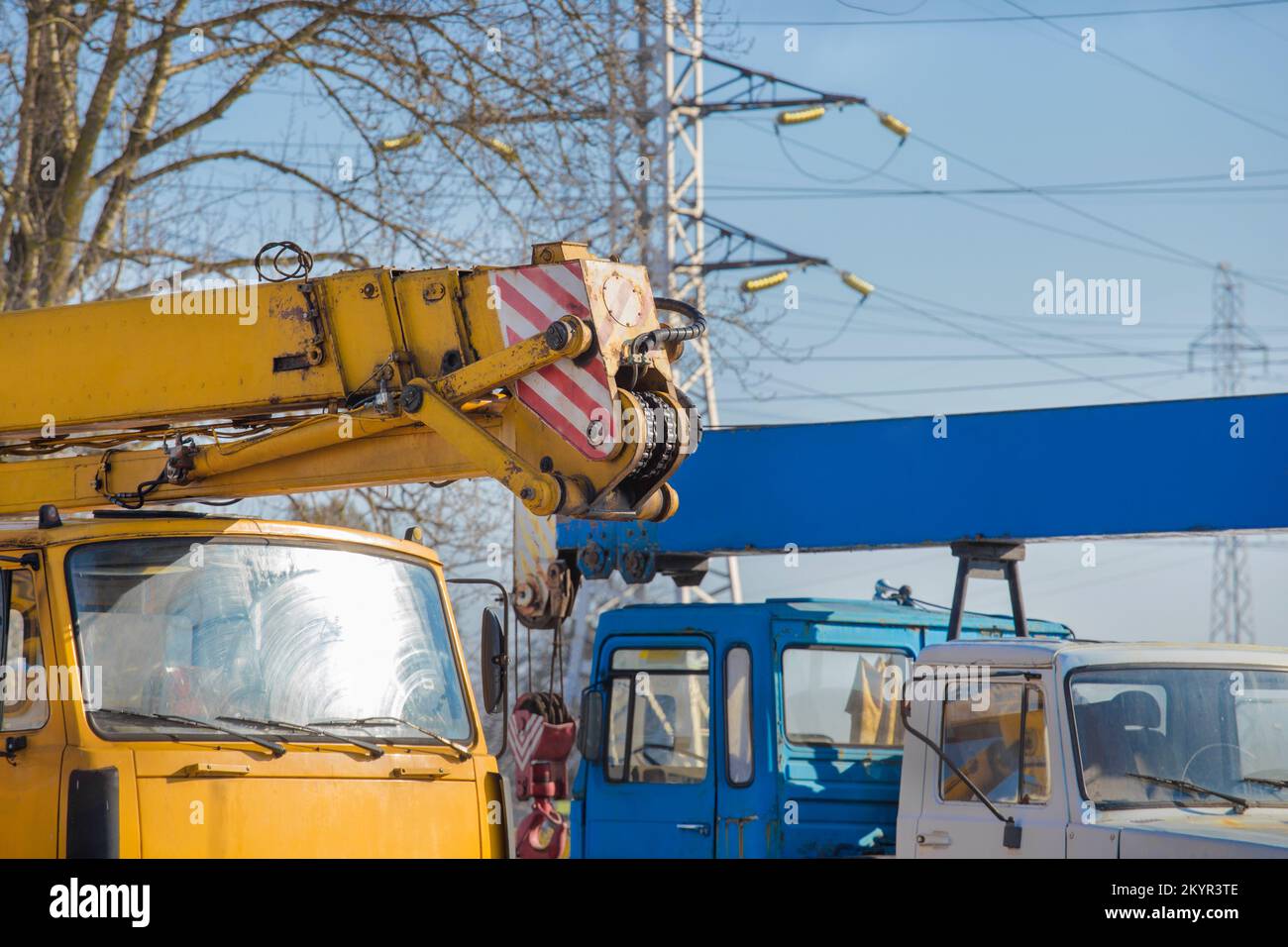 Kranindustrie Kfz LKW Industriemaschinen Transportbau, Transportausrüstung Schwermaschine. Stockfoto