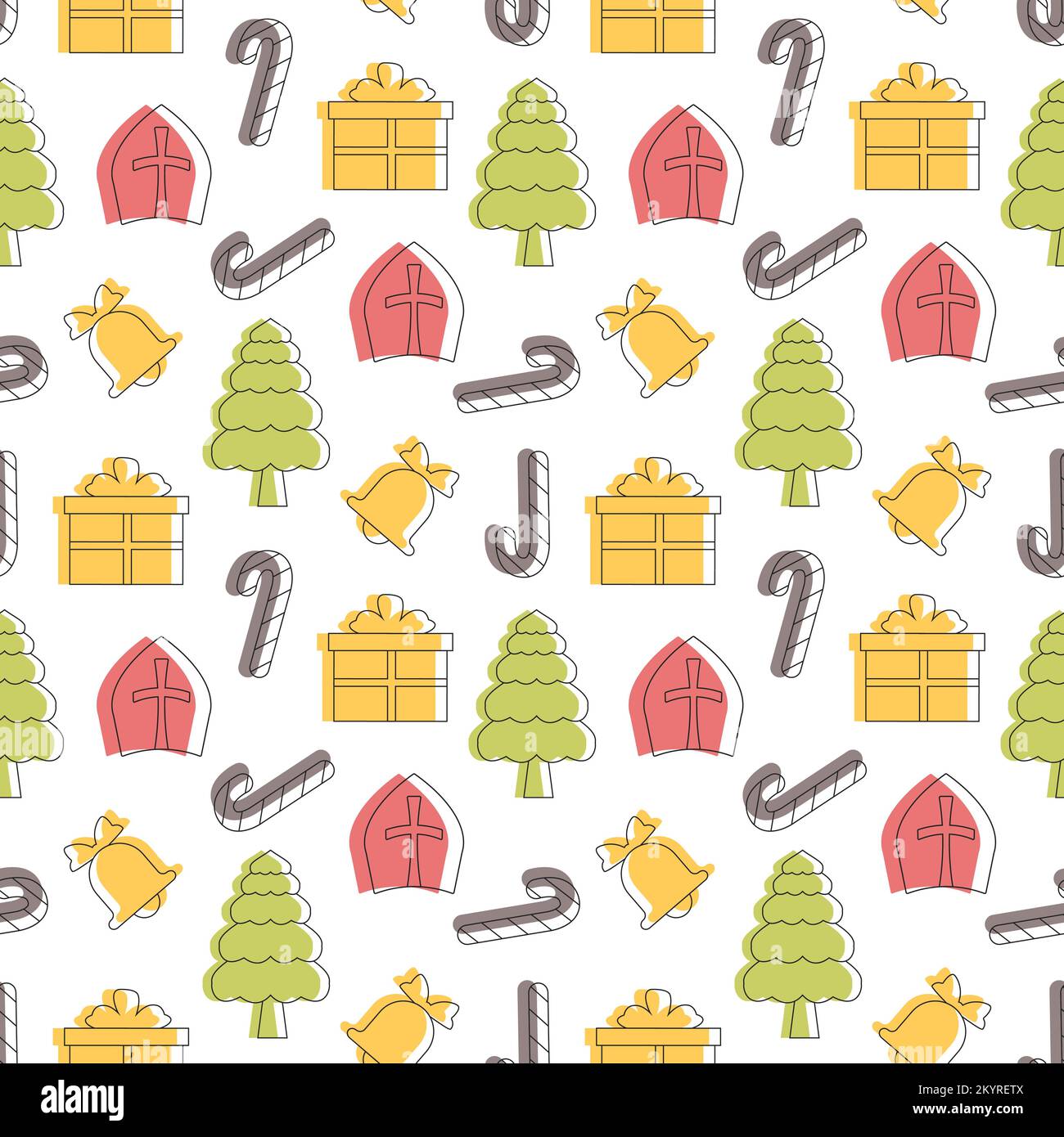 St. Nikolaus Day oder Sinterklaas Nahtloses Muster mit Geschenkbox und Weihnachtsvorlage handgezeichneter Cartoon-Flachdarstellung im Hintergrund Stock Vektor