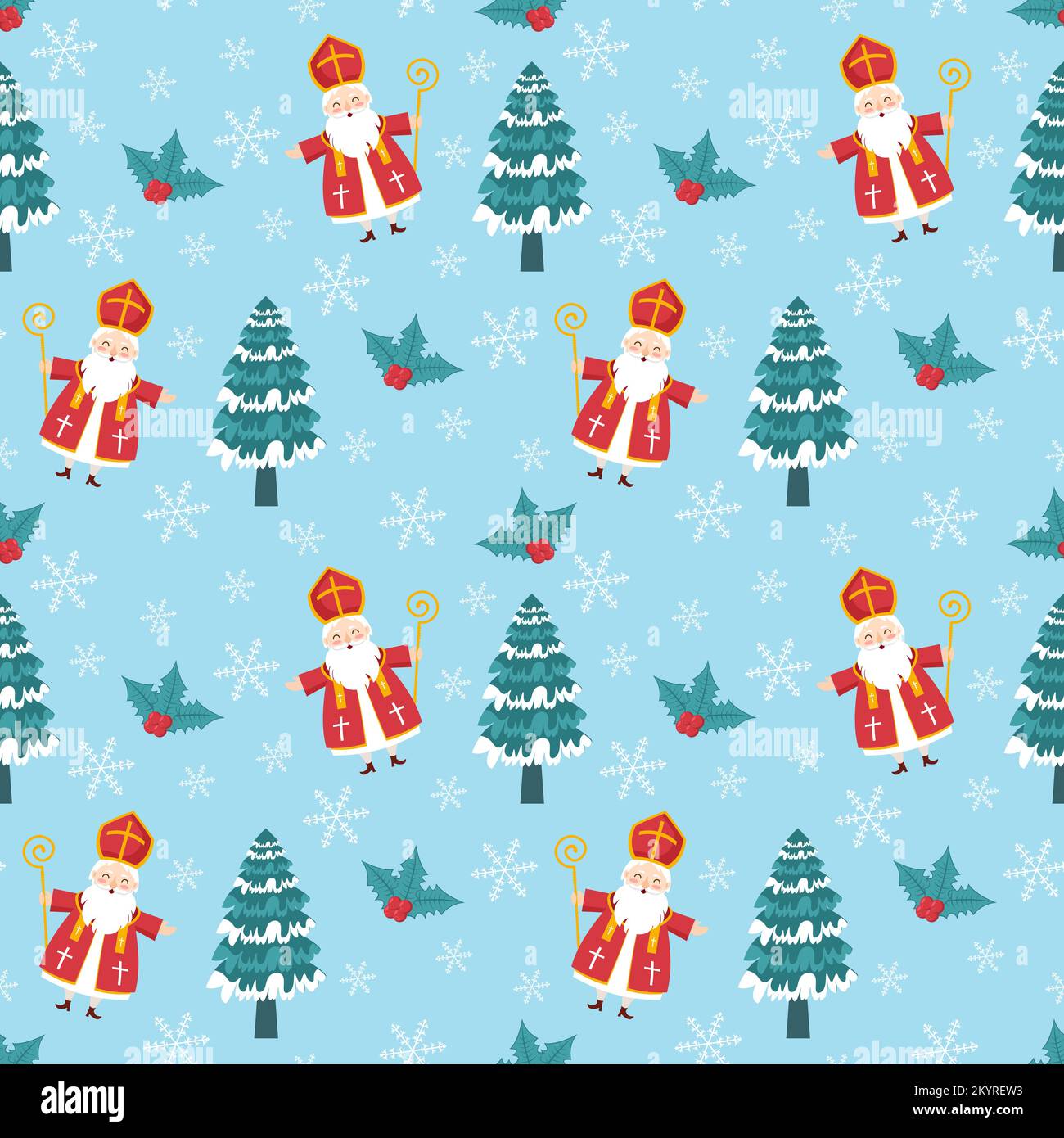 St. Nikolaus Day oder Sinterklaas Nahtloses Muster mit Geschenkbox und Weihnachtsvorlage handgezeichneter Cartoon-Flachdarstellung im Hintergrund Stock Vektor