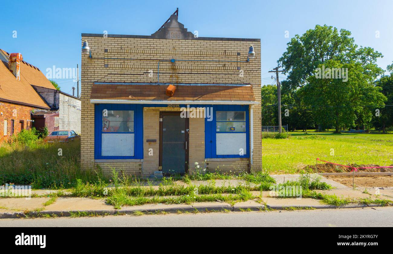 Ein verlassener Laden in der 20915 Fenkell Avenue in Brightmoor 48223, Detroit, Michigan, USA. Stockfoto