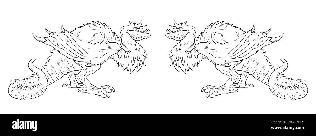 Ein fantastischer Drache zum Ausmalen. Vorlage für Malbuch. Stockfoto