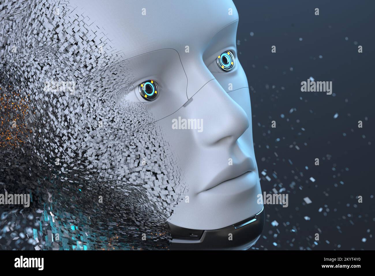 Android-Roboter offenbart Partikel. 3D Abbildung Stockfoto