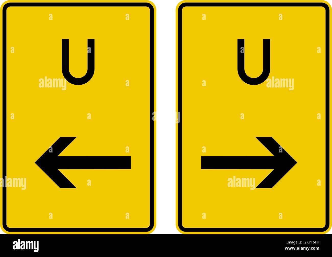 Umleitungsschilder auf anderen Straßen als der Autobahn. 1. Biegen Sie vor dem Schild links ab. 2. Biegen Sie vor dem Schild rechts ab. Umleitungsschilder, Straße Stock Vektor