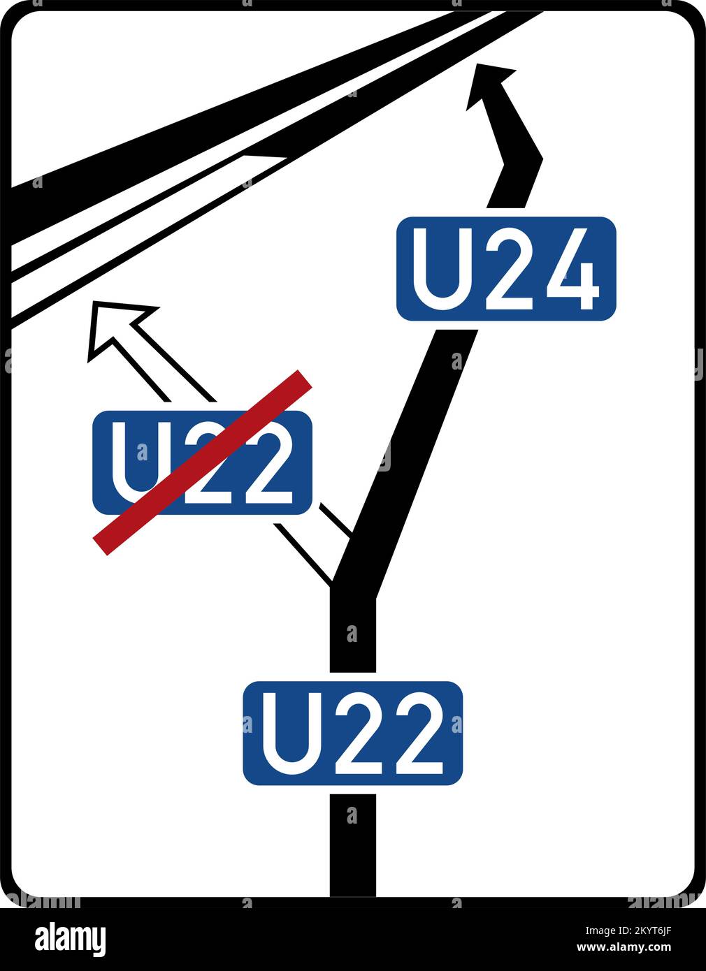 Gibt die nächste Umleitungsroute (in durchgezogenen schwarzen Linien) an, um wieder auf die Autobahn zu gelangen, nachdem die aktuelle Umleitungsroute nicht mehr verfügbar war. Umleitung Si Stock Vektor