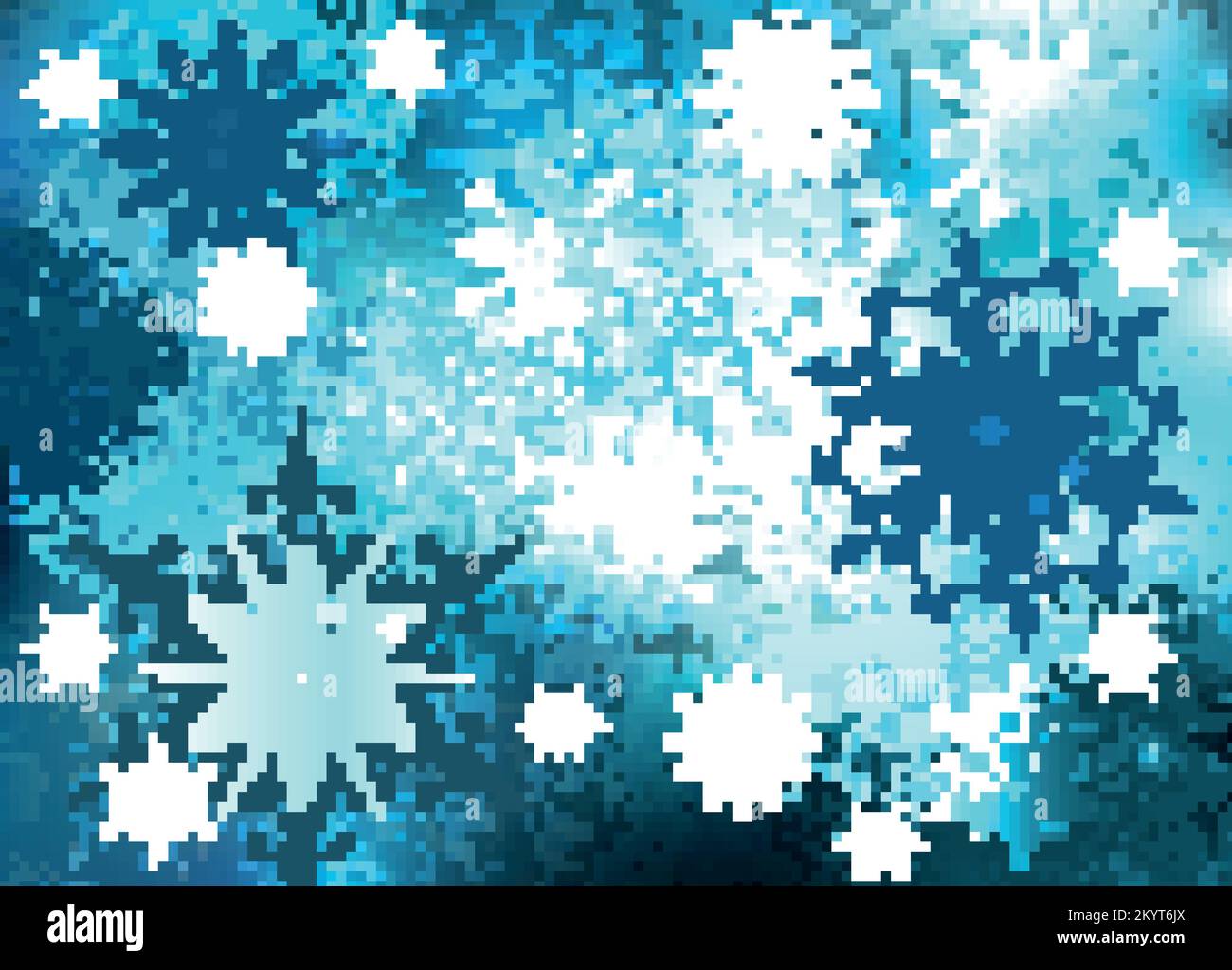 Kalter, glänzender, rauer, eisiger Hintergrund mit weiß-blau gemusterten Schneeflocken. Winterdesign. Stock Vektor