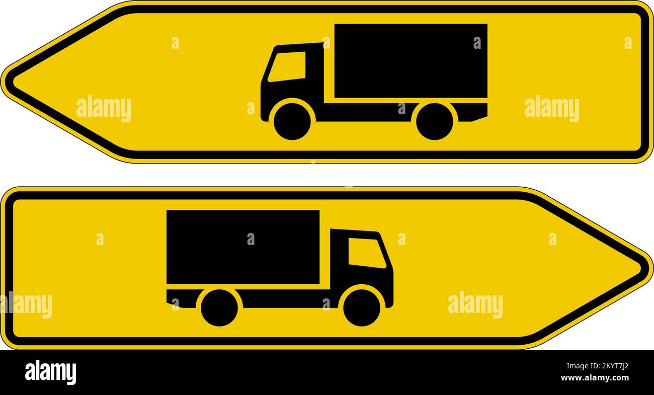 Streckenführung für die genannte Fahrzeugklasse (hier über 3,5t). , Umleitungsschilder, Straßenschilder Deutschland Stock Vektor