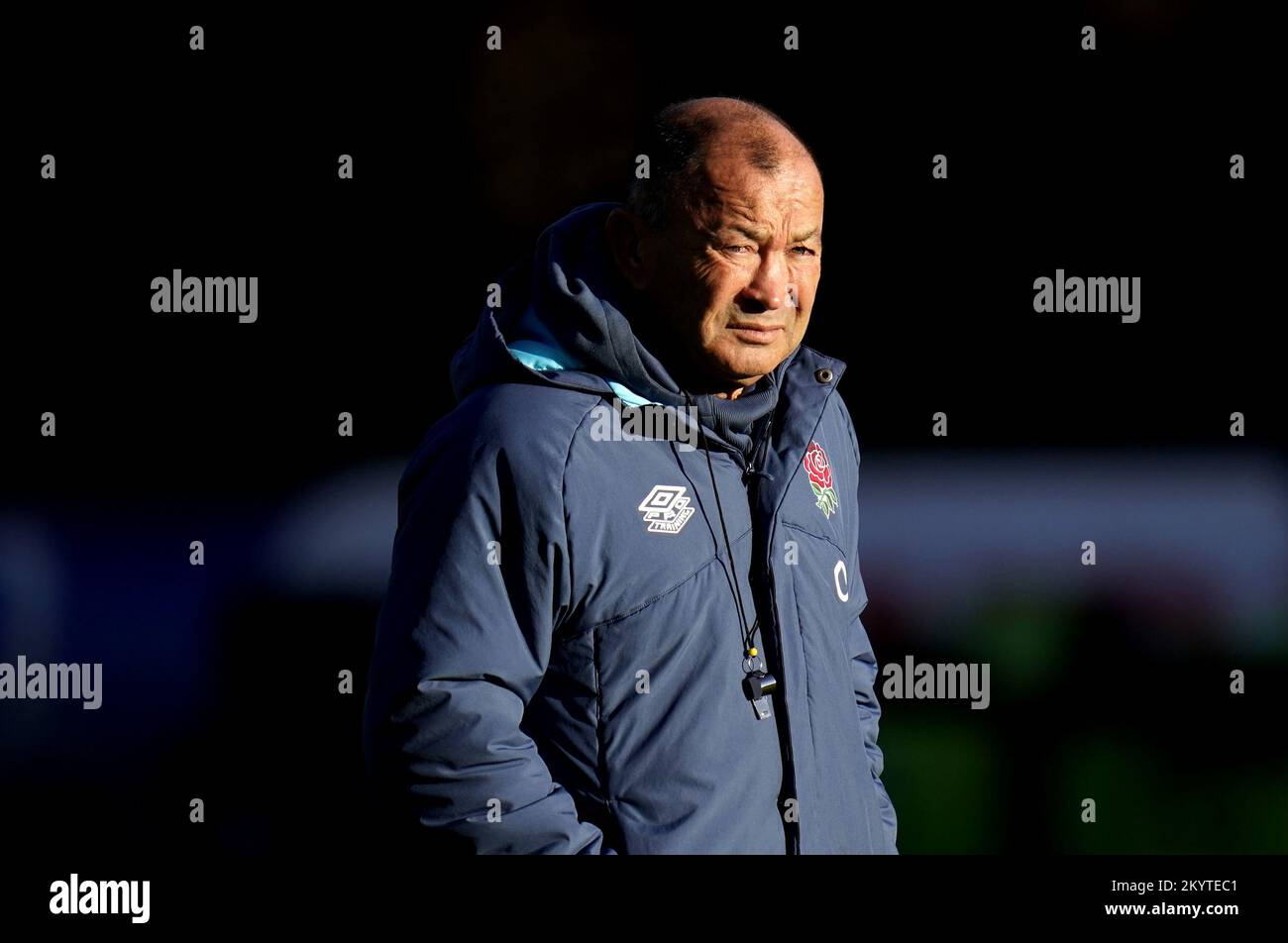 Das Dateifoto von 22-11-2022 von Eddie Jones, der lernen wird, ob er nächste Woche als Cheftrainer von England mit der Bewertung der Rugby Football Union in einem düsteren Herbst weitermachen wird, der am Dienstag enden wird. Ausgabedatum: Freitag, 2. Dezember 2022. Stockfoto