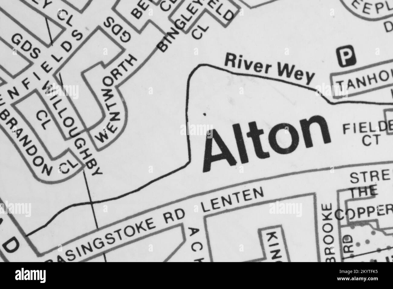 Alton Village in Hampshire, Großbritannien Karte Name der Stadt - Schwarz und Weiß Stockfoto