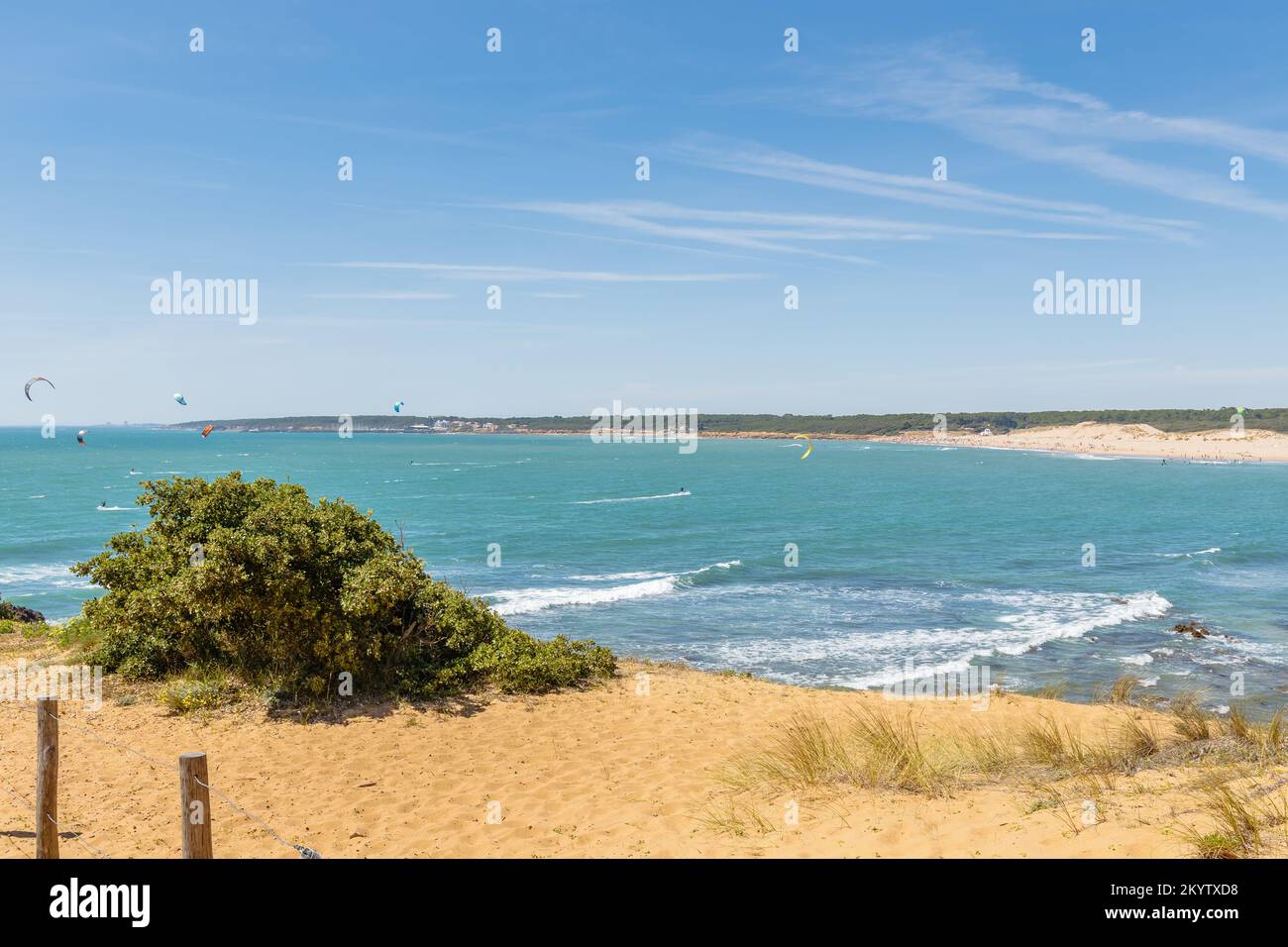 Blick auf den Strand Pointe du Payre, Jard sur Mer, Frankreich an einem Sommertag, Vendée, Frankreich Stockfoto