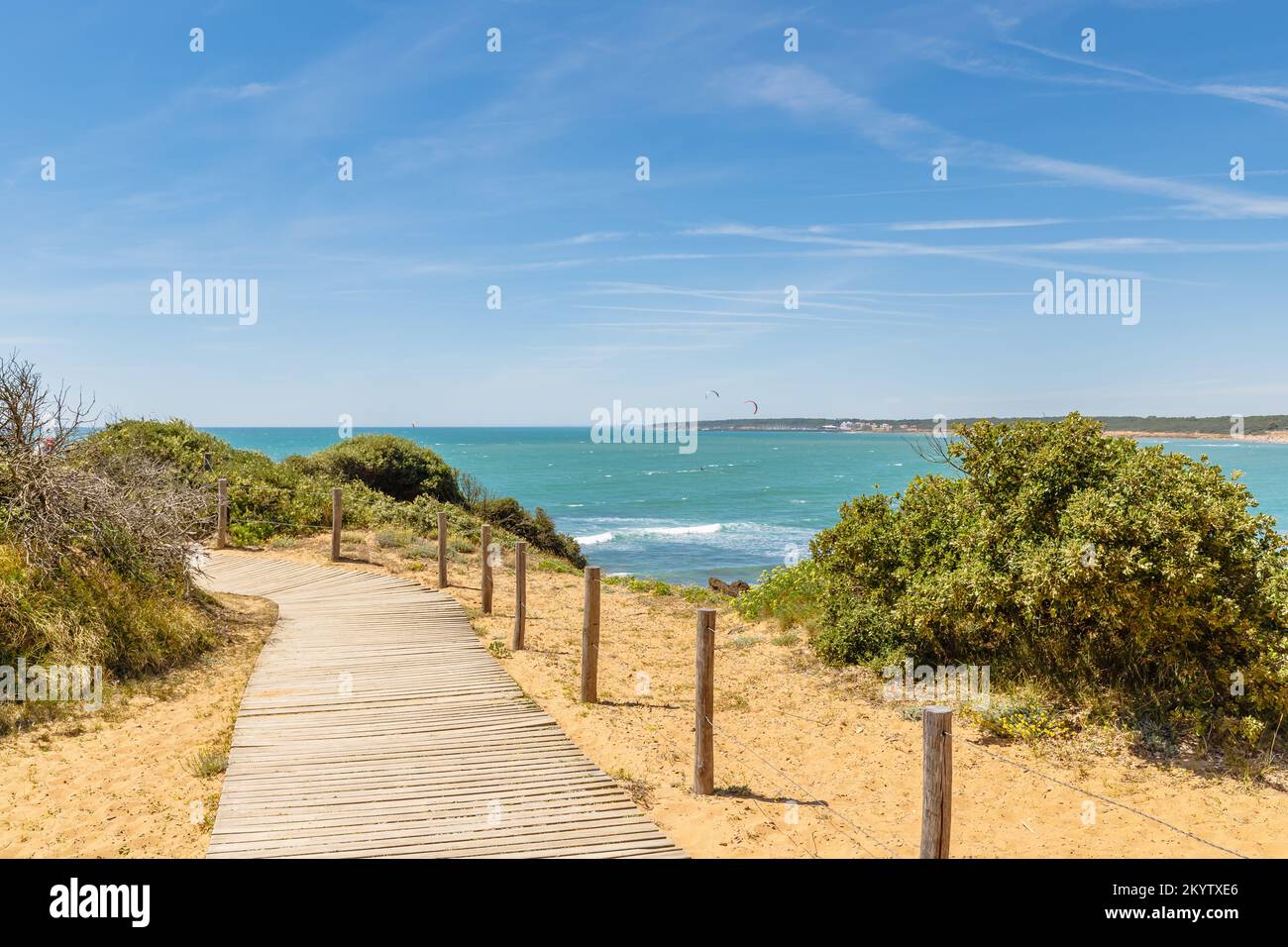 Blick auf den Strand Pointe du Payre, Jard sur Mer, Frankreich an einem Sommertag, Vendée, Frankreich Stockfoto