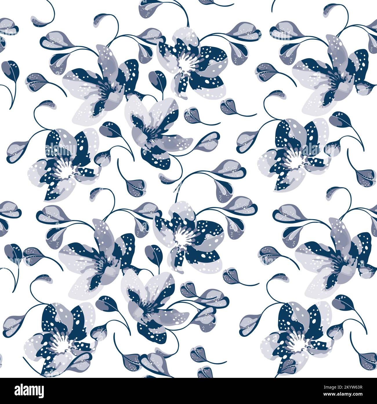 Modernes, nahtloses Muster mit großem Blumenvektor. Hintergrund isoliert. Digital gezeichnete Darstellung. Kann als Textilstoff oder Tapete, Karten, einladend verwendet werden Stock Vektor