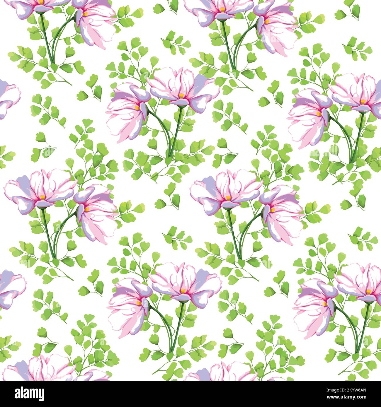 Modernes, nahtloses Muster mit großem Blumenvektor. Hintergrund isoliert. Digital gezeichnete Darstellung. Kann als Textilstoff oder Tapete, Karten, einladend verwendet werden Stock Vektor