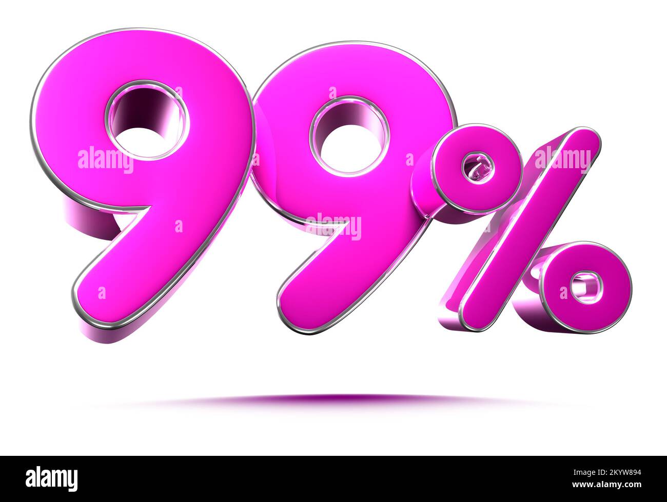 Das rosafarbene 3D-Zeichen mit 99 Prozent auf weißem Hintergrund weist einen Arbeitspfad auf. Sonderangebot 99 % Rabatt Tag. Werbeschilder. Produktdesign. Produkt sa Stockfoto