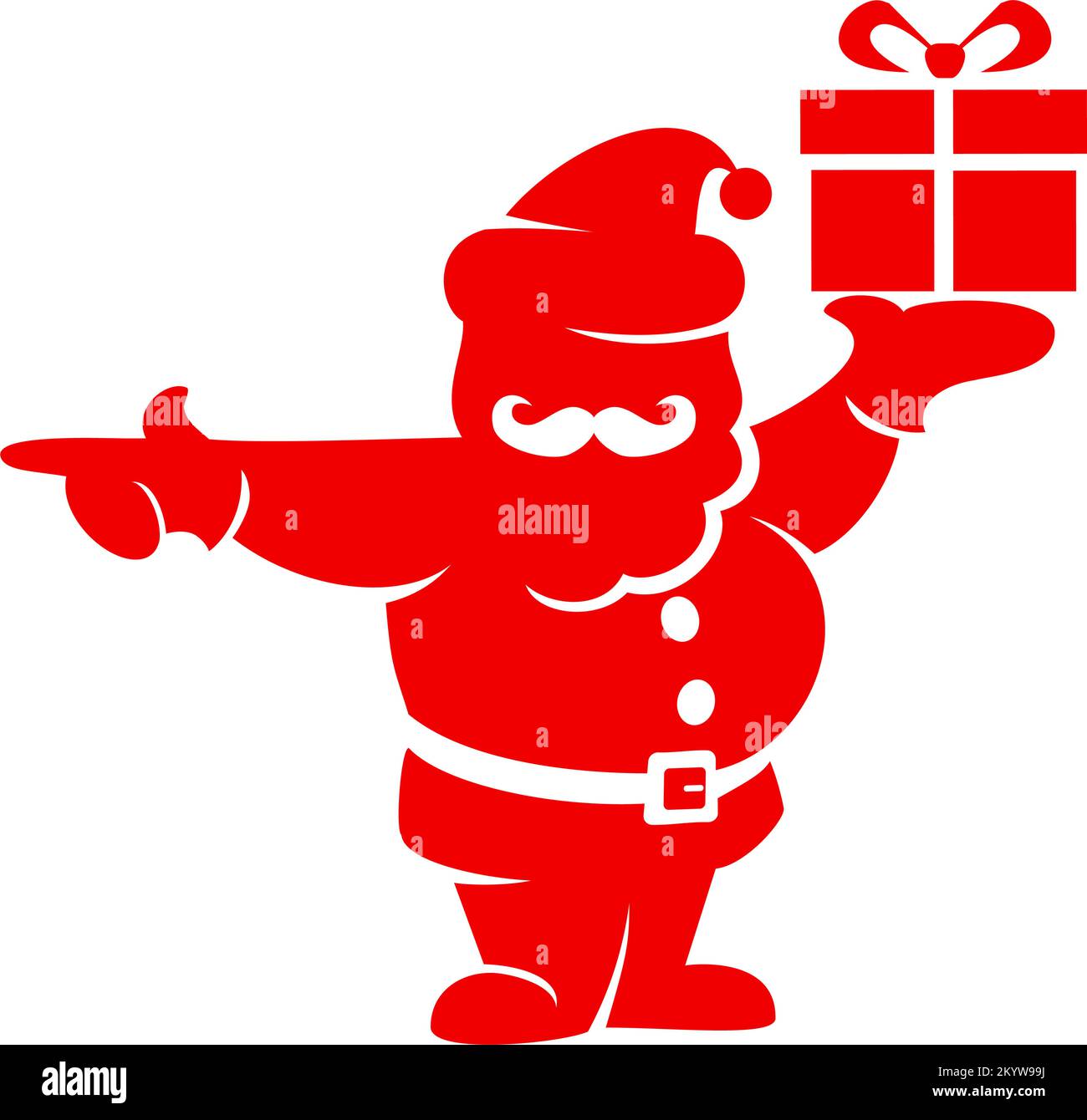 Die Silhouette des Weihnachtsmanns zeigt die Richtung an, an der Geschenke verteilt werden. Vektorsymbol auf transparentem Hintergrund Stock Vektor