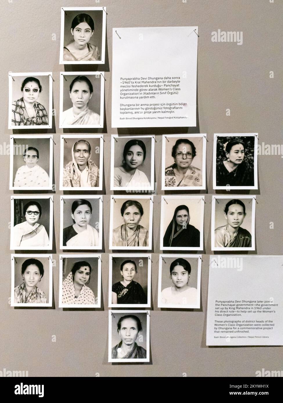Fotos von Leitern der Frauenklassenorganisation in Nepal. Das öffentliche Leben der Frauen. Feministische Gedächtnisprojektausstellung Stockfoto