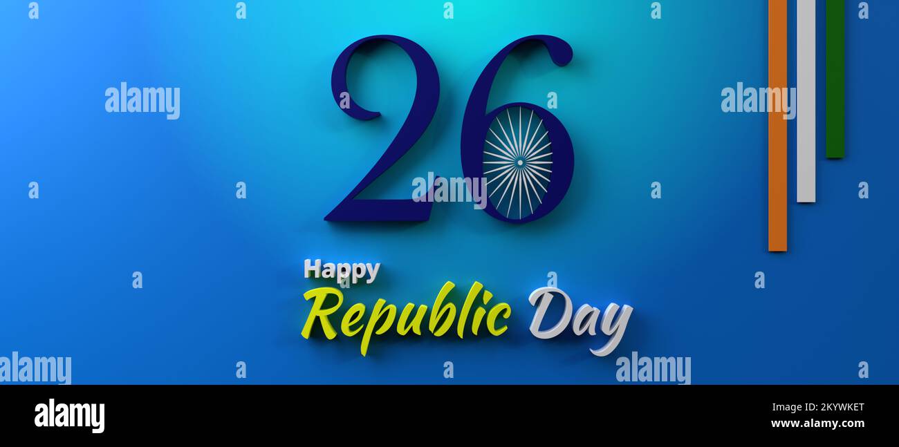 Himmelblau Gradient India republic Day Hintergrunddesign in 3D Illustration, Konzeptkunst für Indian republic Day Festival Gruß 3D Rendering, 26. Stockfoto