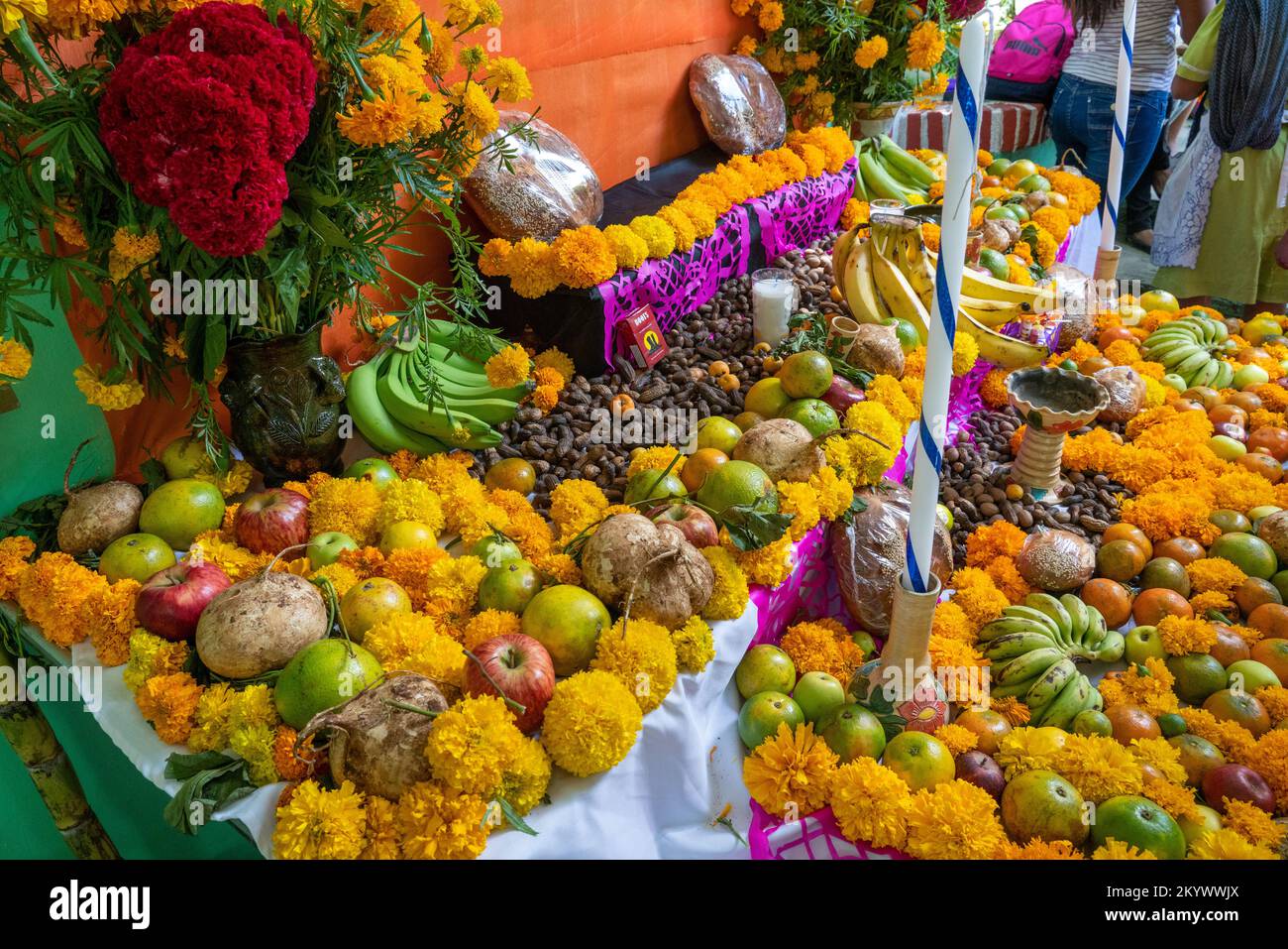 Details zu einer Oprenda für den Tag der Toten oder Dia de los Muertos in Oaxaca, Mexiko... Stockfoto