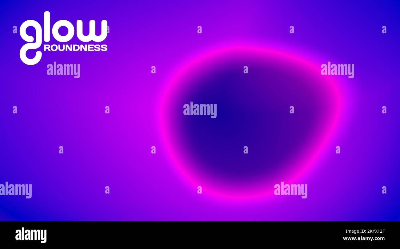 Rundheit des Glanzes. Leuchtendes elektrisches Violett, unregelmäßiger Kreis auf dunkelblauem Hintergrund. Neonvektorgrafik Stock Vektor