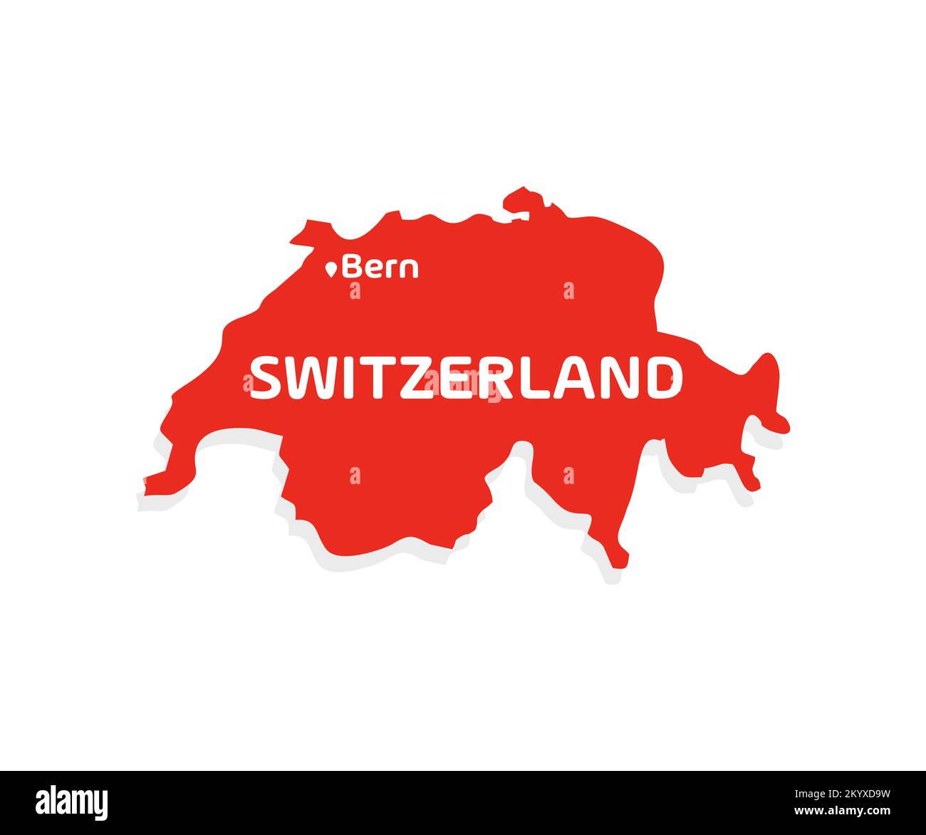 Silhouette der Schweiz mit großformatigem Berner Logo. Weltkarte, Infografiken, Vektordesign und Illustration. Stock Vektor